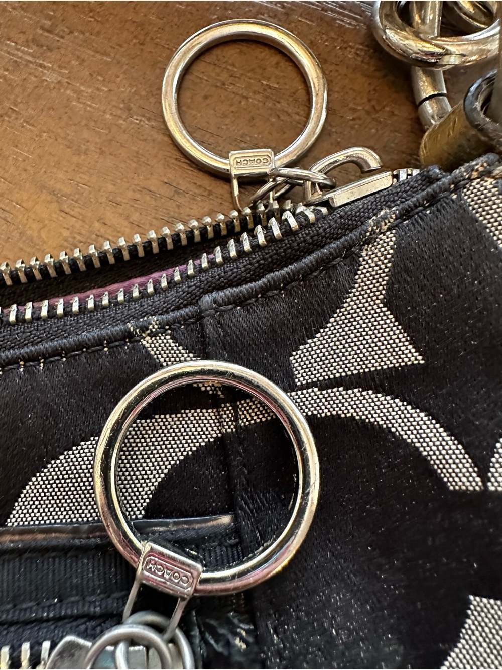 Coach Black and Gray Signature Canvas Shoulder Bag with Metallic Trim - Picture 4 of 14